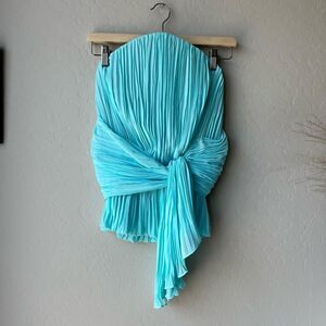 Tre by Natalie Rasabei Blouse Strapless Plisse Bustier Top‎ Blue Size 2